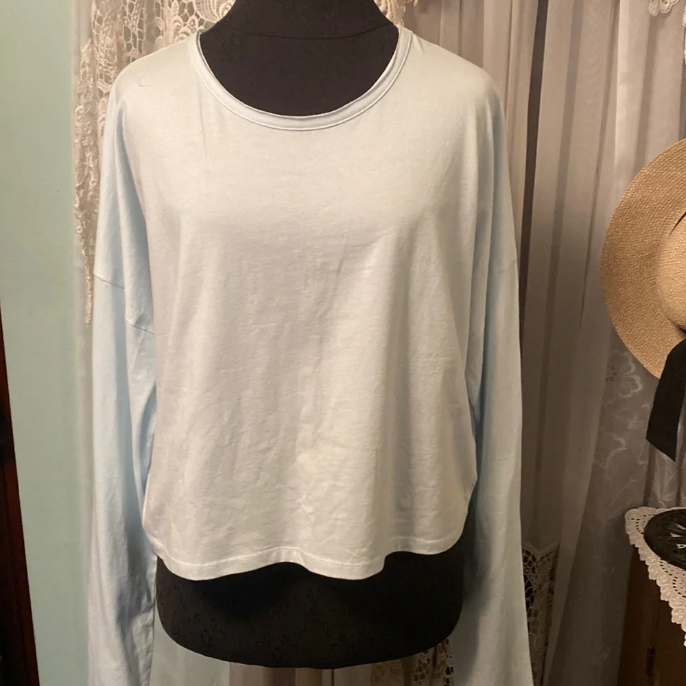 Fabletics Cotton Knit Cropped Haven Long Sleeve Tee Mint Sz XL NWT